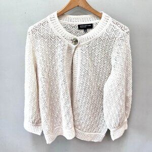 Jones New York Womens Ivory Knitted‎ Lace Mohair and Wool Cardigan Sweater L